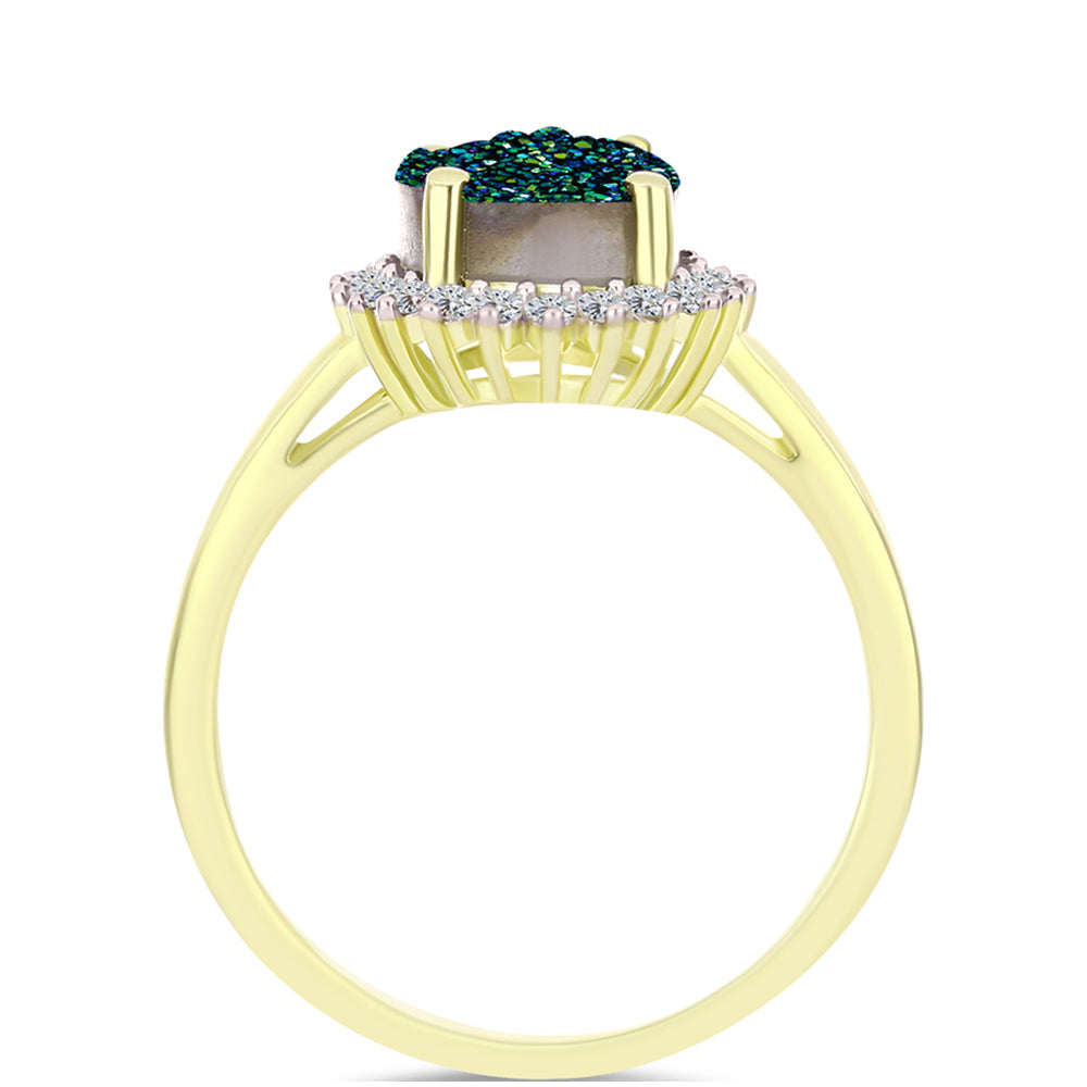 Inel din Argint 925 Placat cu Aur ( 2.62 grame ) cu Drusy Verde și Topaz Alb 3.15 Carate 2 