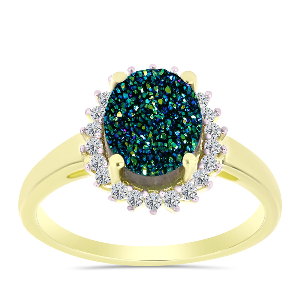 Inel din Argint 925 Placat cu Aur ( 2.62 grame ) cu Drusy Verde și Topaz Alb 3.15 Carate 3 