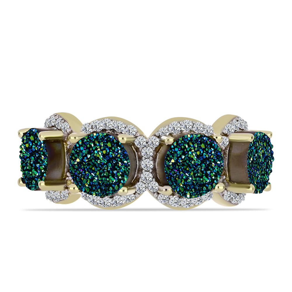 Inel din Argint 925 Placat cu Aur ( 4.47 grame ) cu Drusy Verde și Topaz Alb 6.19 Carate 1 