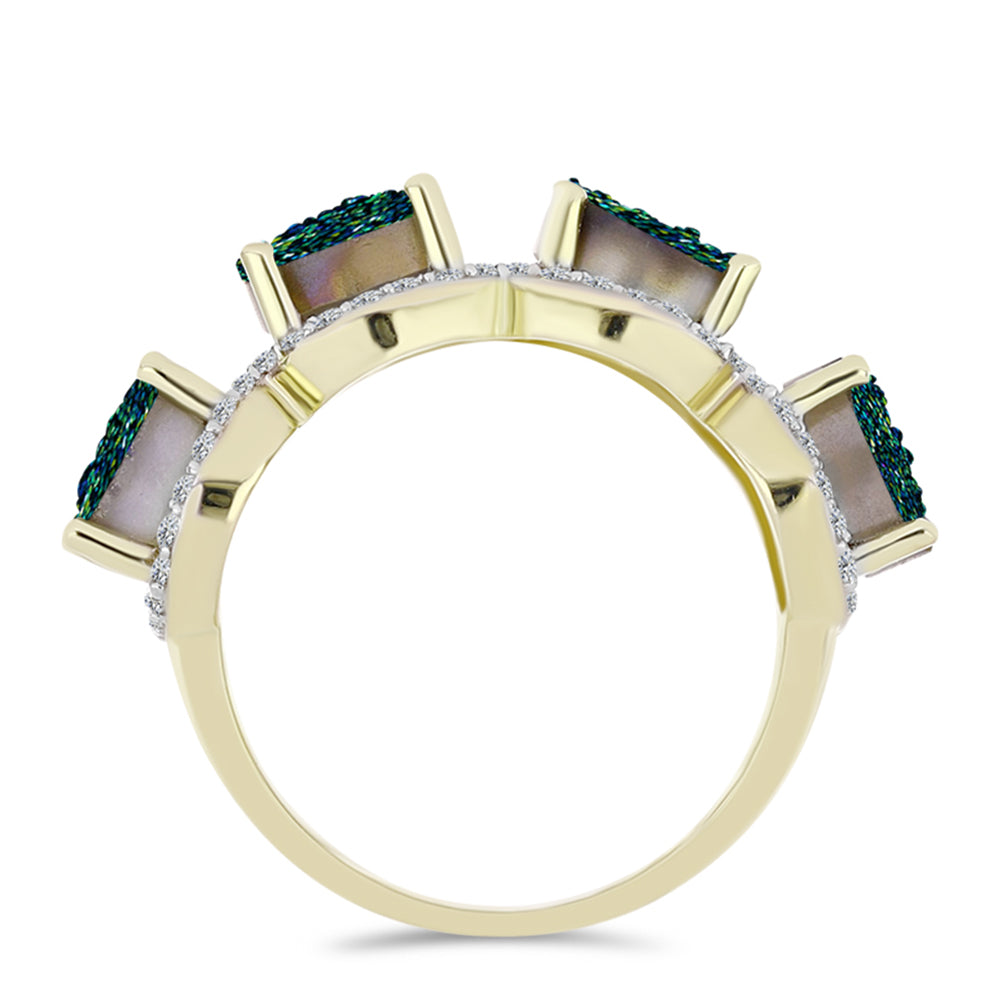 Inel din Argint 925 Placat cu Aur ( 4.47 grame ) cu Drusy Verde și Topaz Alb 6.19 Carate
