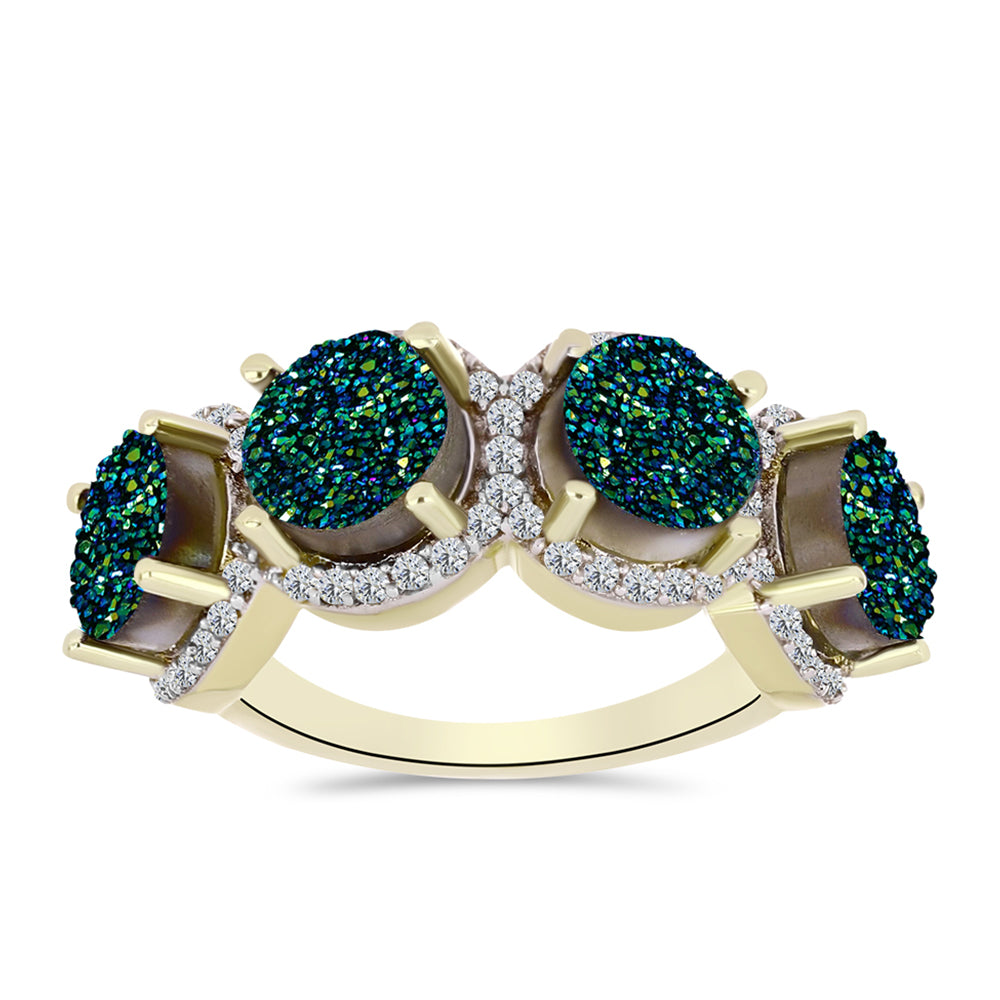 Inel din Argint 925 Placat cu Aur ( 4.47 grame ) cu Drusy Verde și Topaz Alb 6.19 Carate