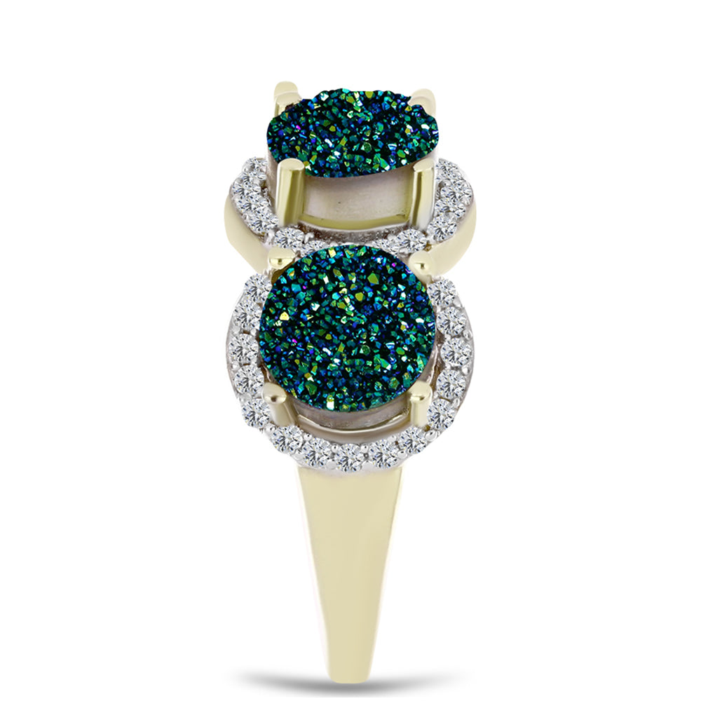 Inel din Argint 925 Placat cu Aur ( 4.47 grame ) cu Drusy Verde și Topaz Alb 6.19 Carate 4 