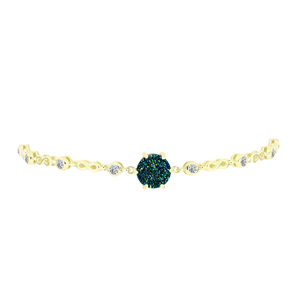 Brățară din Argint 925 Placat cu Aur ( 7.36 grame ) cu Drusy Verde și Topaz Alb 5.13 Carate