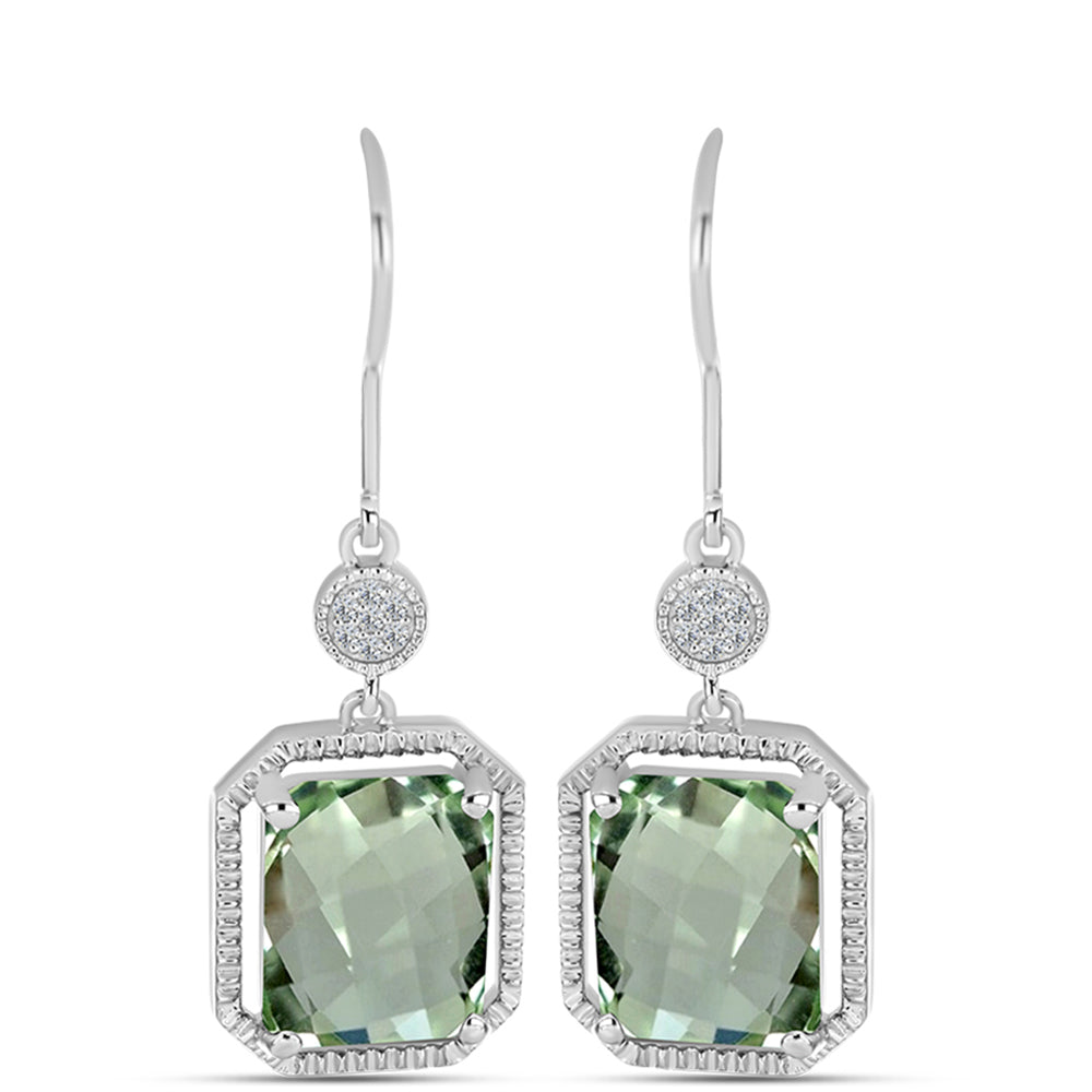 Cercei din Argint 925 ( 4.11 grame ) cu Ametist Verde și Topaz Alb 8.24 Carate