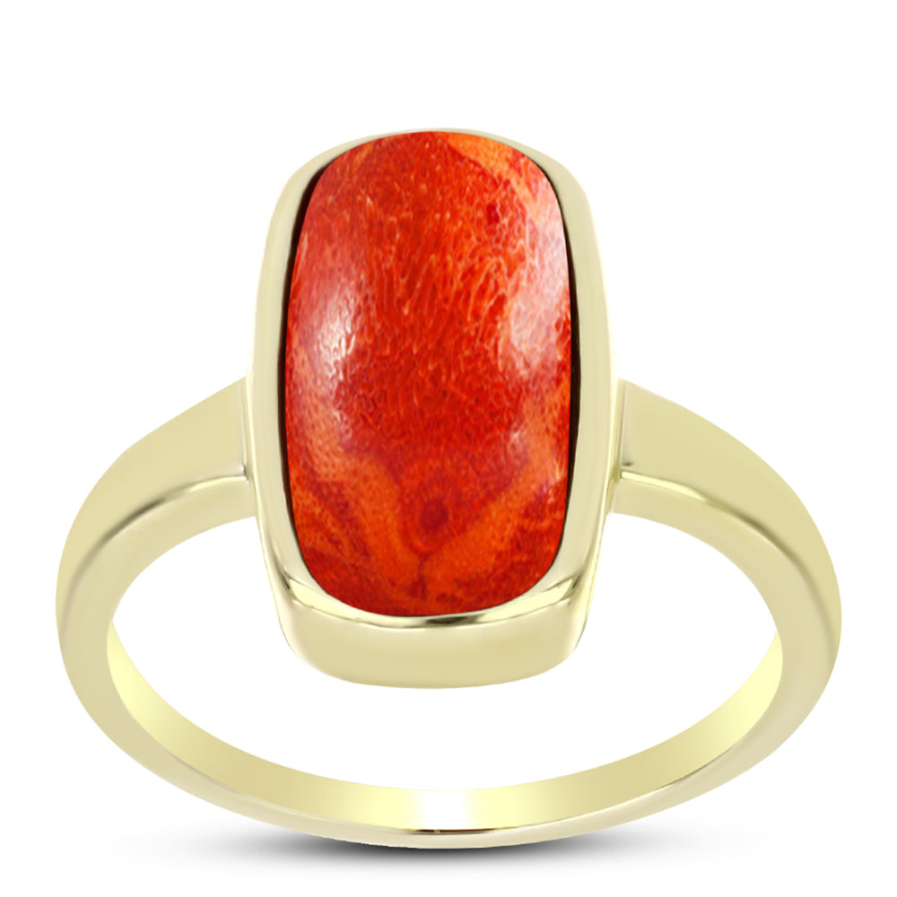 Inel din Argint 925 Placat cu Aur ( 3.65 grame ) cu Coral Roșu Burete 4.8 Carate