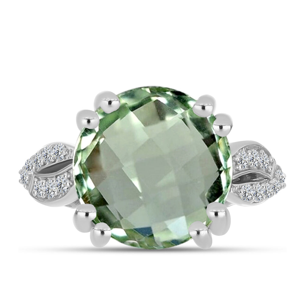 Inel din Argint 925 ( 3.78 grame ) cu Ametist Verde și Topaz Alb 5.67 Carate 1 