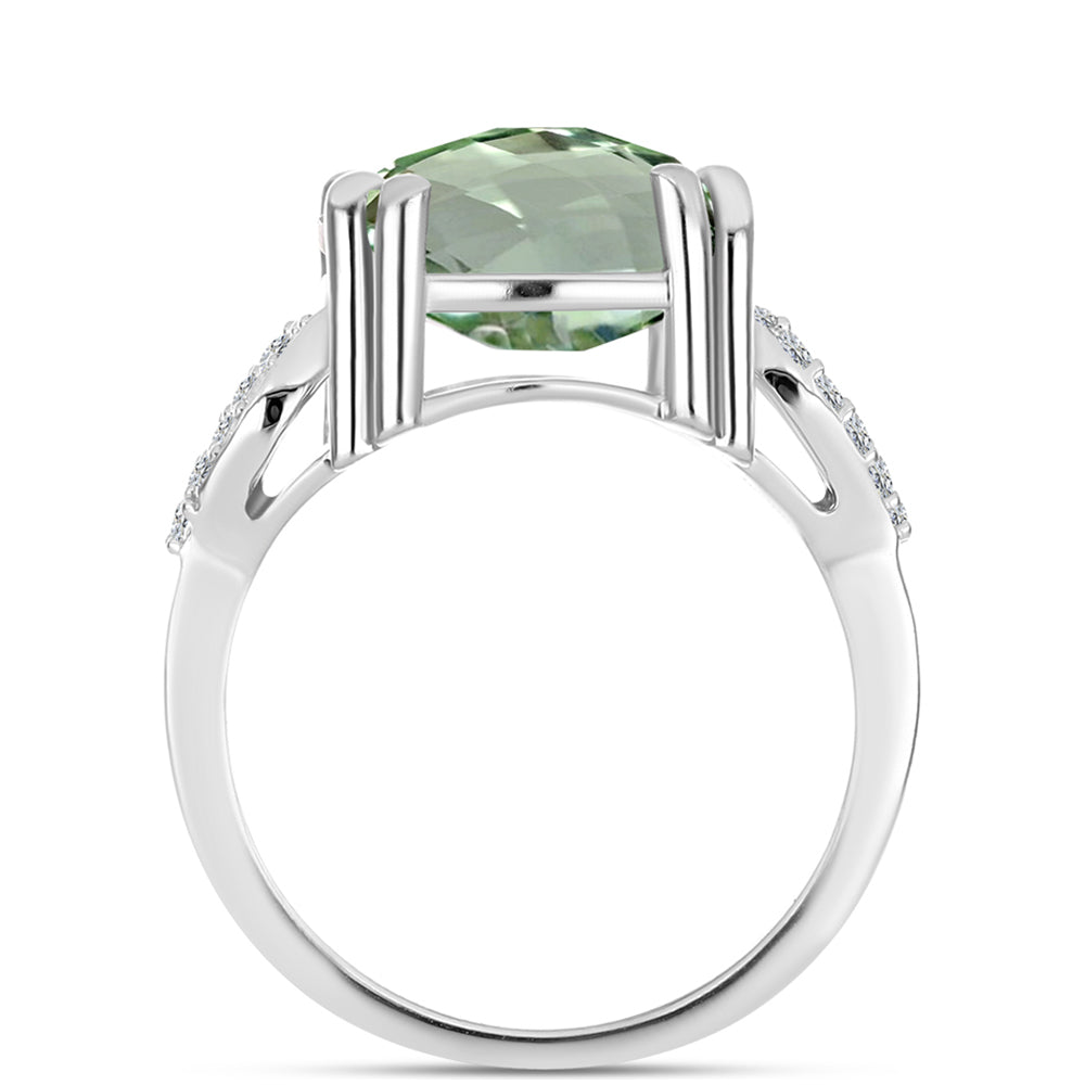 Inel din Argint 925 ( 3.78 grame ) cu Ametist Verde și Topaz Alb 5.67 Carate
