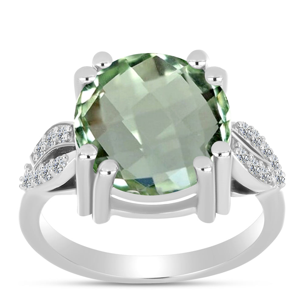 Inel din Argint 925 ( 3.78 grame ) cu Ametist Verde și Topaz Alb 5.67 Carate 3 
