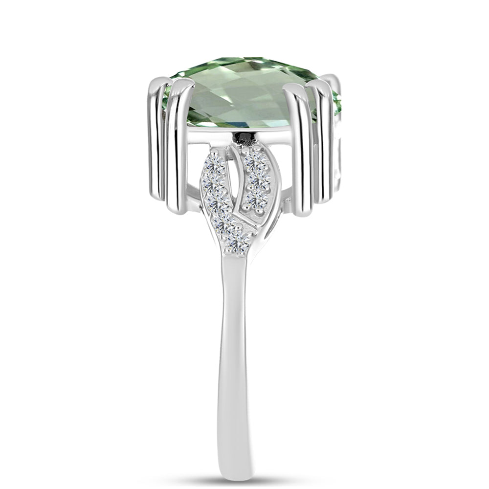 Inel din Argint 925 ( 3.78 grame ) cu Ametist Verde și Topaz Alb 5.67 Carate 4 