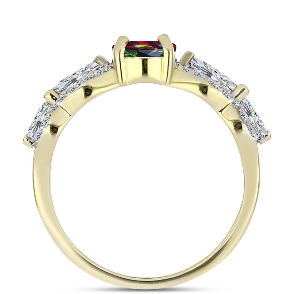 Inel din Argint 925 Placat cu Aur ( 3.1 grame ) cu Opal Etiopian Negru Lega Dembi și Topaz Alb 1.48 Carate 2 