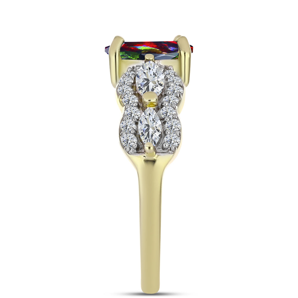 Inel din Argint 925 Placat cu Aur ( 3.1 grame ) cu Opal Etiopian Negru Lega Dembi și Topaz Alb 1.48 Carate