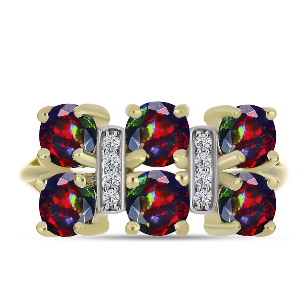 Inel din Argint 925 Placat cu Aur ( 3.39 grame ) cu Opal Etiopian Negru Lega Dembi și Topaz Alb 1.81 Carate