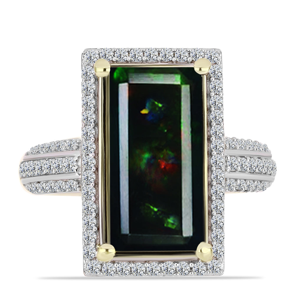 Inel din Argint 925 Placat cu Aur ( 5.12 grame ) cu Opal Etiopian Negru Lega Dembi și Topaz Alb 3.89 Carate 1 