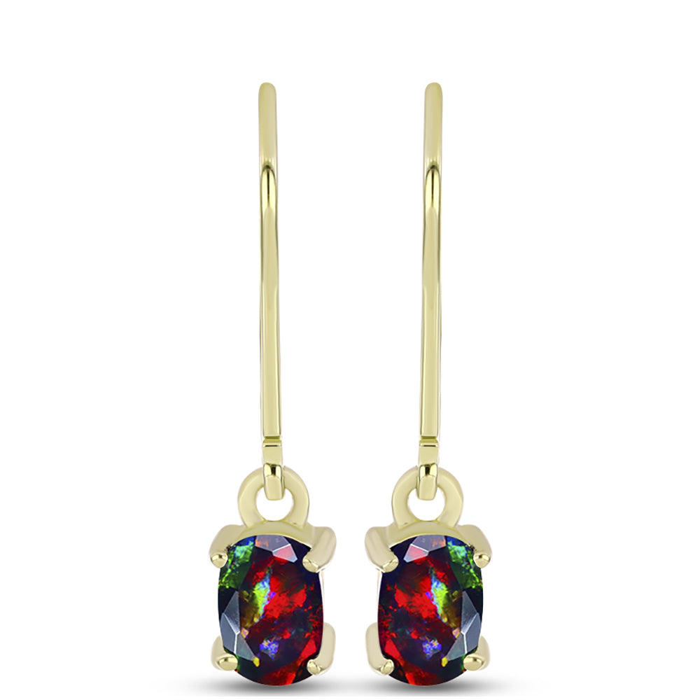 Cercei din Argint 925 Placat cu Aur ( 1.63 grame ) cu Opal Etiopian Negru Lega Dembi 0.62 Carate 1 
