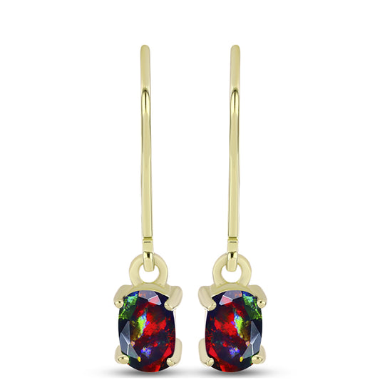 Cercei din Argint 925 Placat cu Aur ( 1.63 grame ) cu Opal Etiopian Negru Lega Dembi 0.62 Carate