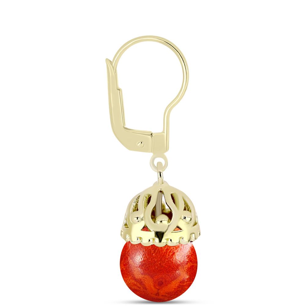 Cercei din Argint 925 Placat cu Aur ( 4.07 grame ) cu Coral Roșu Burete 12.44 Carate