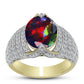 Inel din Argint 925 Placat cu Aur ( 4.39 grame ) cu Opal Etiopian Negru Lega Dembi și Topaz Alb 3.71 Carate