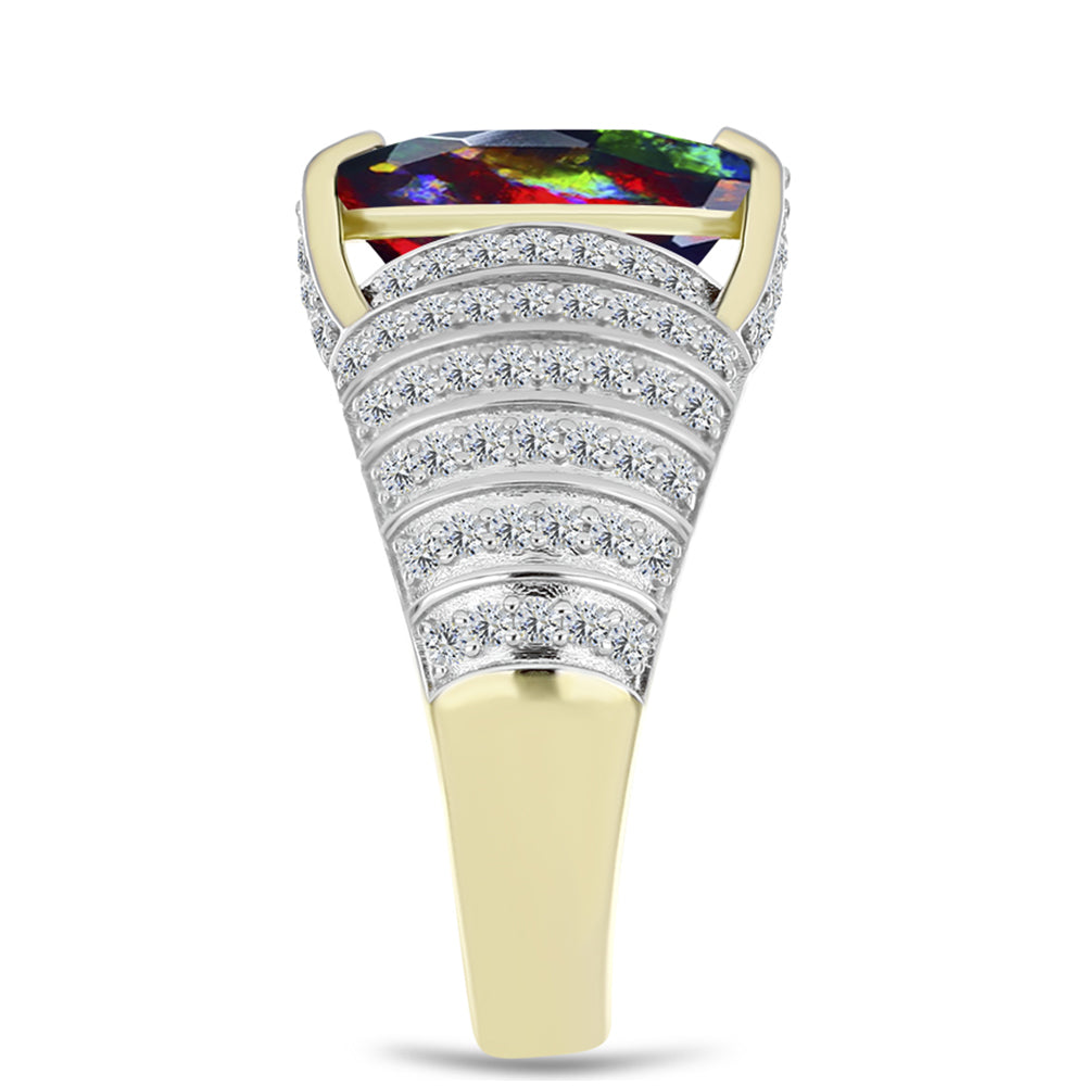 Inel din Argint 925 Placat cu Aur ( 4.39 grame ) cu Opal Etiopian Negru Lega Dembi și Topaz Alb 3.71 Carate 4 