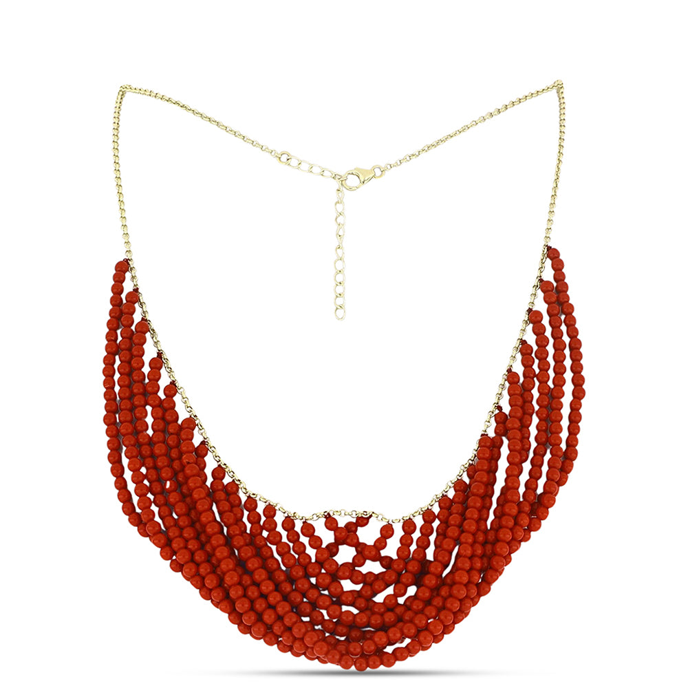 Colier din Argint 925 Placat cu Aur ( 3.45 grame ) cu Coral Roșu Burete 99.72 Carate 1 