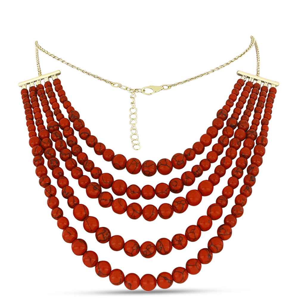 Colier din Argint 925 Placat cu Aur ( 4.28 grame ) cu Coral Roșu Burete 220.88 Carate 1 