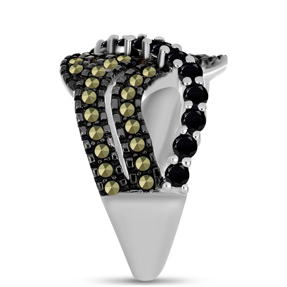 Inel din Argint 925 ( 6.25 grame ) cu Marcasit Austria și Spinel Negru 1.32 Carate 4 