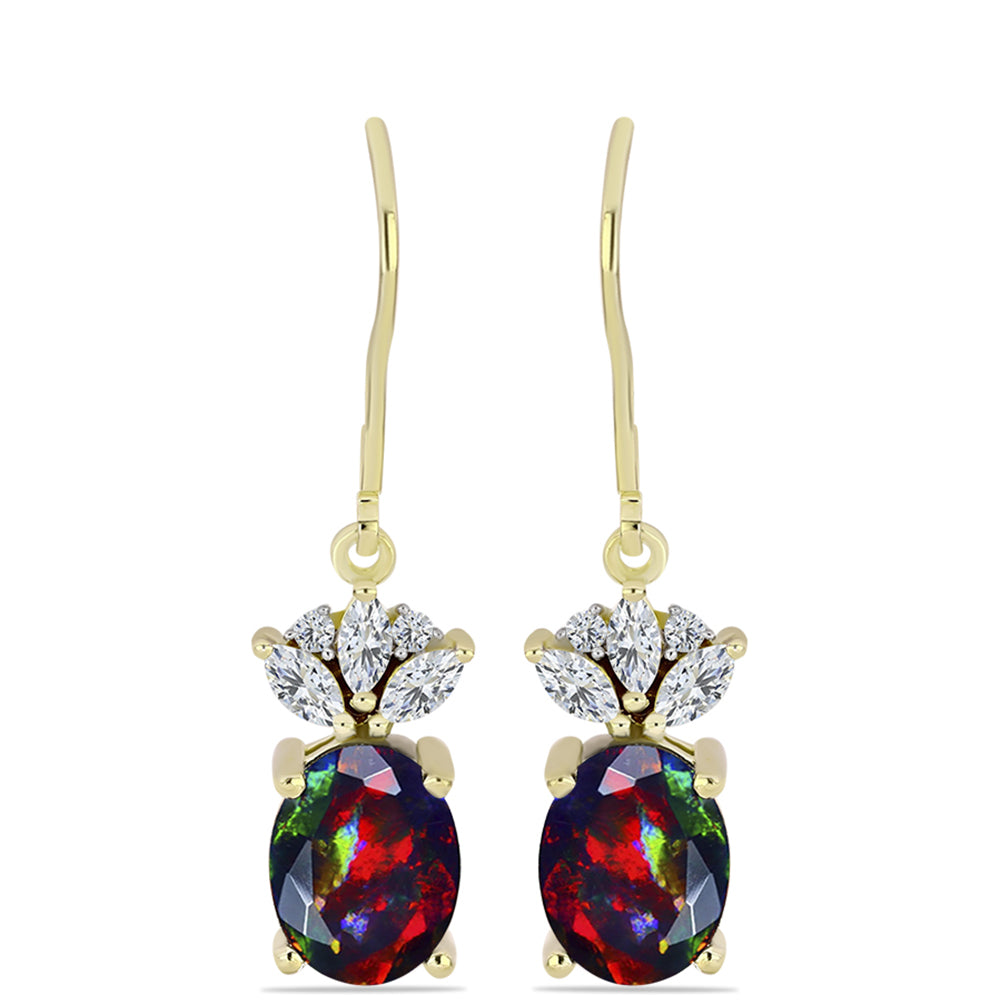 Cercei din Argint 925 Placat cu Aur ( 2.55 grame ) cu Opal Etiopian Negru Lega Dembi și Topaz Alb 2.68 Carate