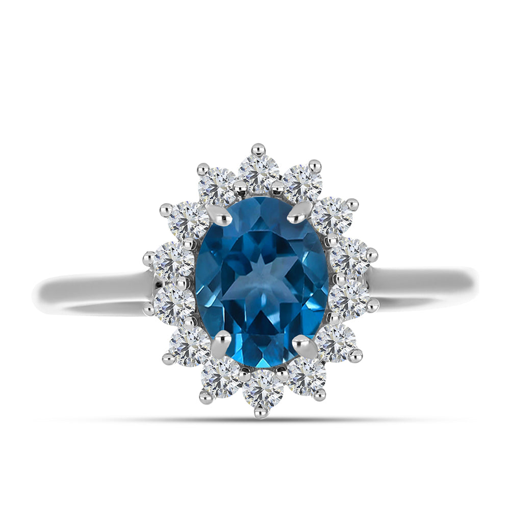 Inel din Argint 925 ( 2.71 grame ) cu Topaz Albastru ”Londra” și Topaz Alb 1.9 Carate