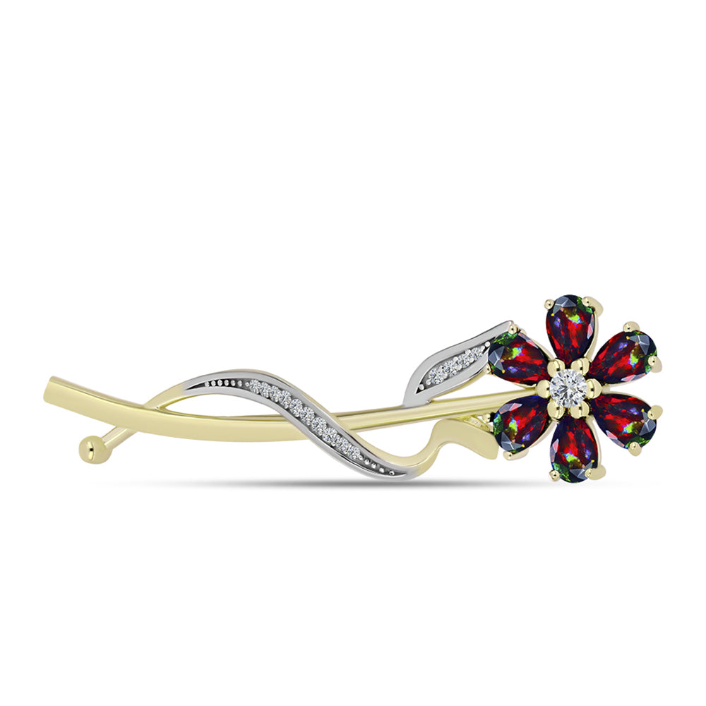 Broşă din Argint 925 Placat cu Aur ( 5.33 grame ) cu Opal Etiopian Negru Lega Dembi și Topaz Alb 1.75 Carate 1 