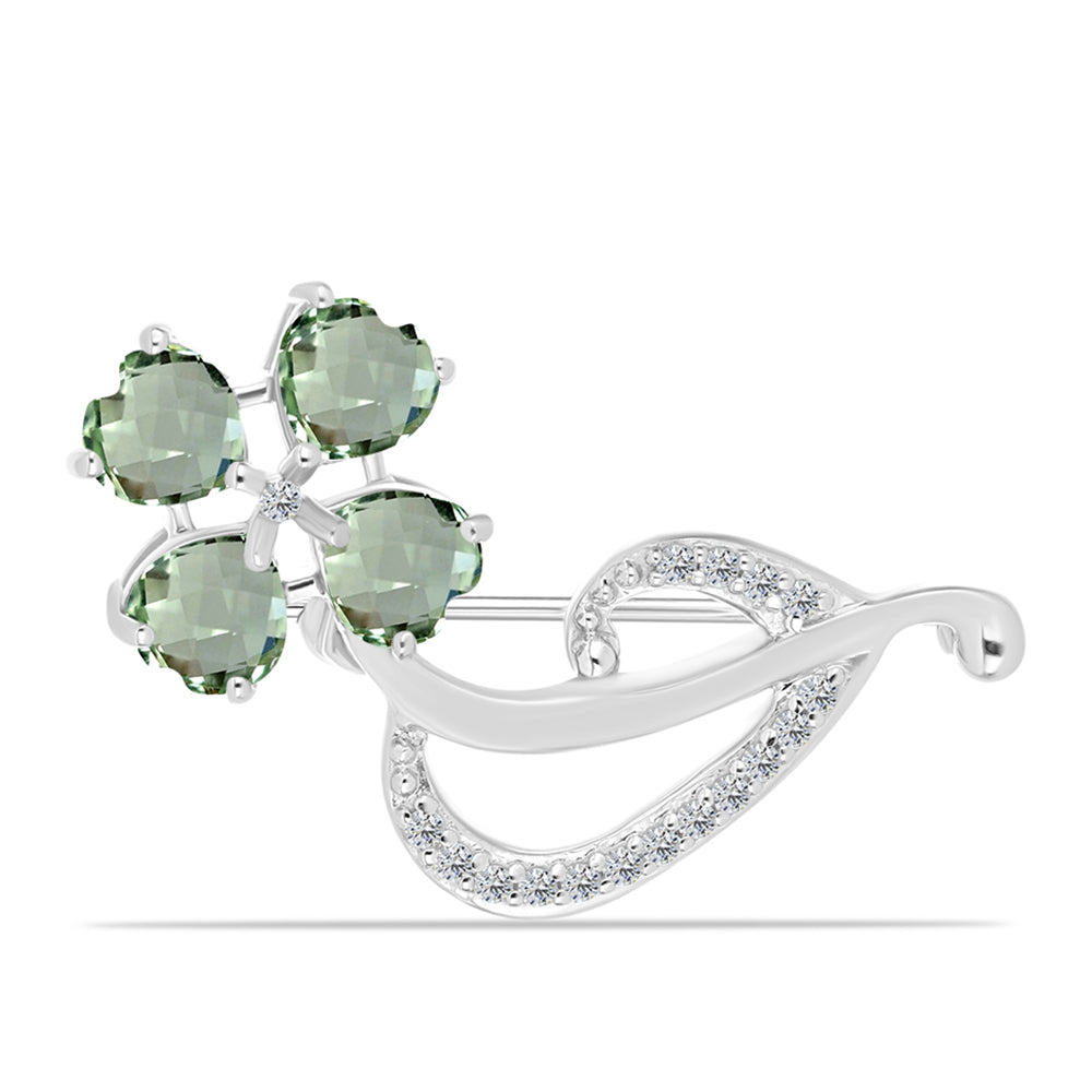 Broşă din Argint 925 ( 3.19 grame ) cu Ametist Verde și Topaz Alb 2.14 Carate 1 