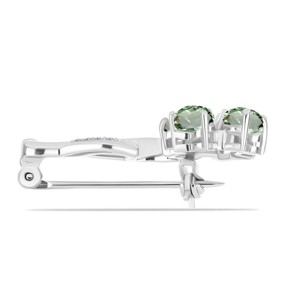 Broşă din Argint 925 ( 3.19 grame ) cu Ametist Verde și Topaz Alb 2.14 Carate