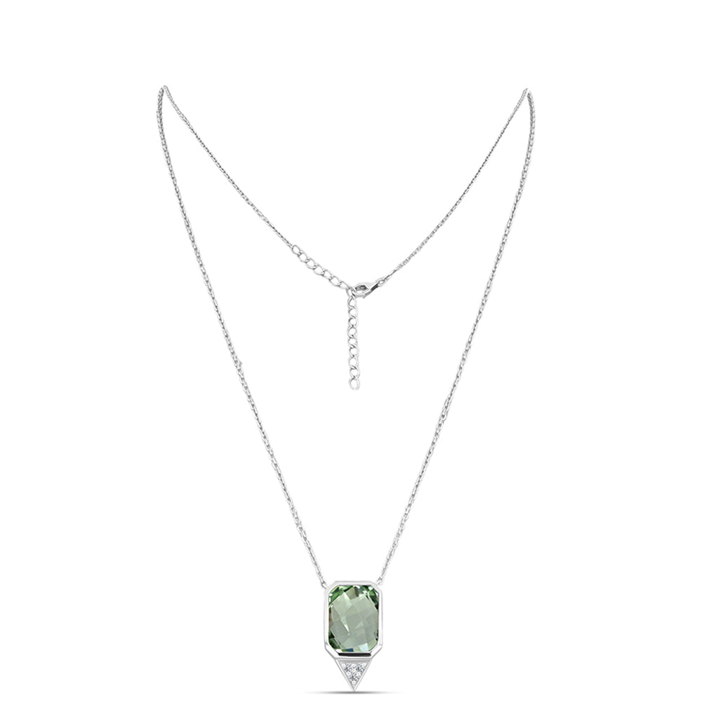 Colier din Argint 925 ( 4.6 grame ) cu Ametist Verde și Topaz Alb 6.5 Carate