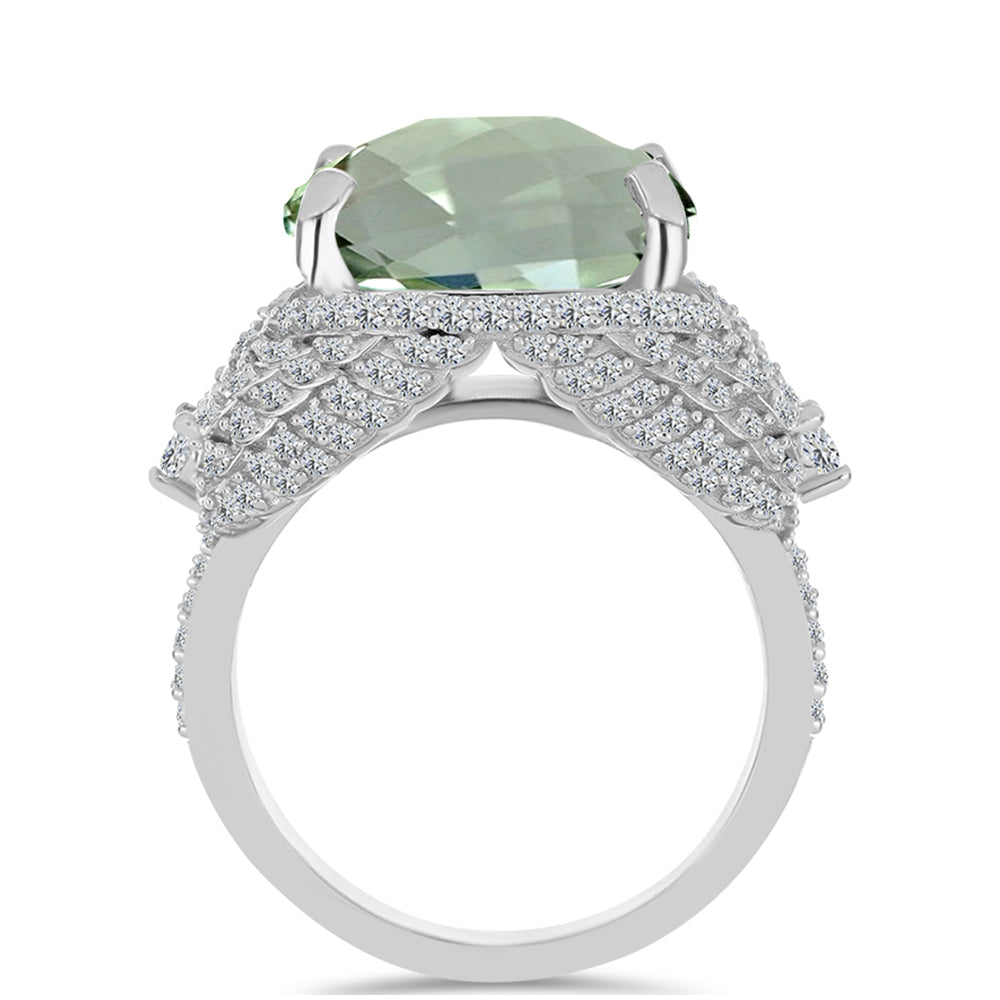 Inel din Argint 925 ( 7.75 grame ) cu Ametist Verde și Topaz Alb 10.58 Carate 2 