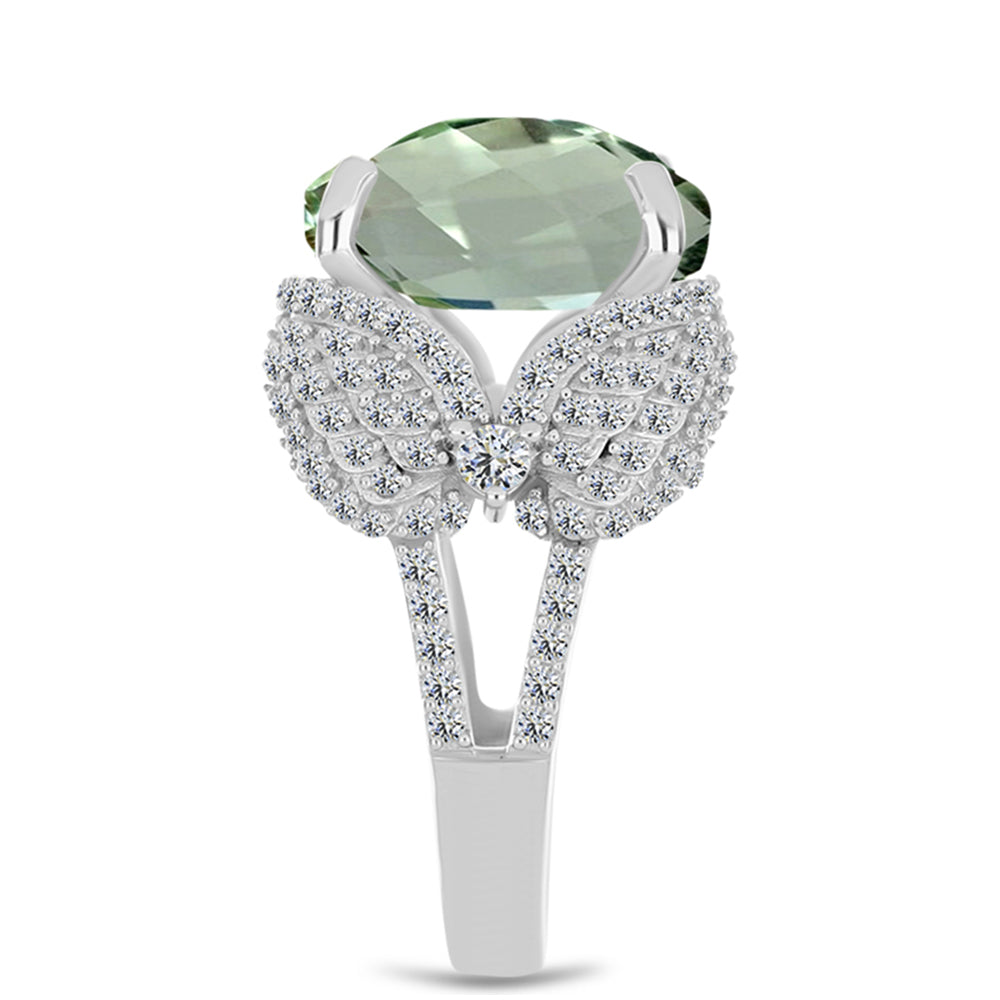 Inel din Argint 925 ( 7.75 grame ) cu Ametist Verde și Topaz Alb 10.58 Carate 4 