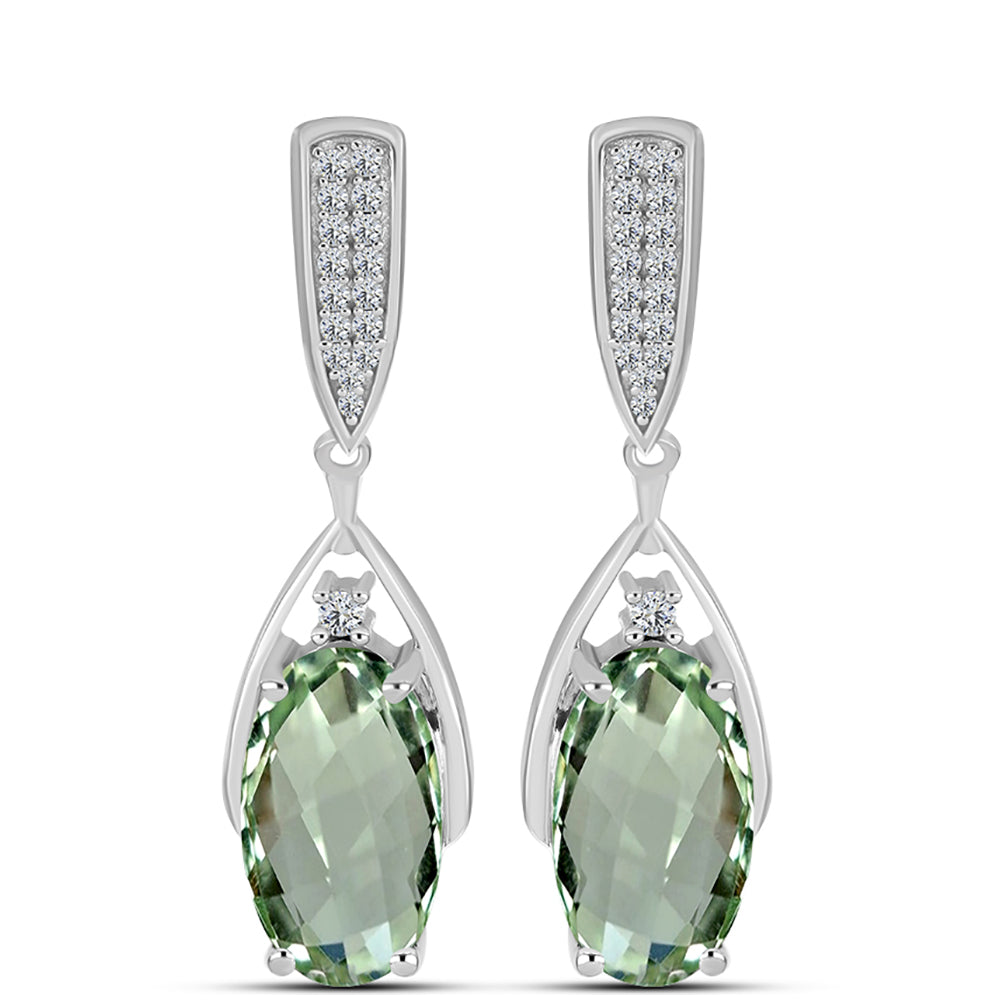Cercei din Argint 925 ( 6.16 grame ) cu Ametist Verde și Topaz Alb 7.85 Carate
