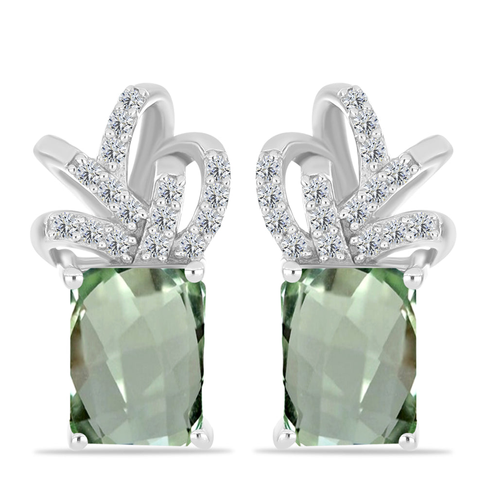 Cercei din Argint 925 ( 3.11 grame ) cu Ametist Verde și Topaz Alb 3.21 Carate