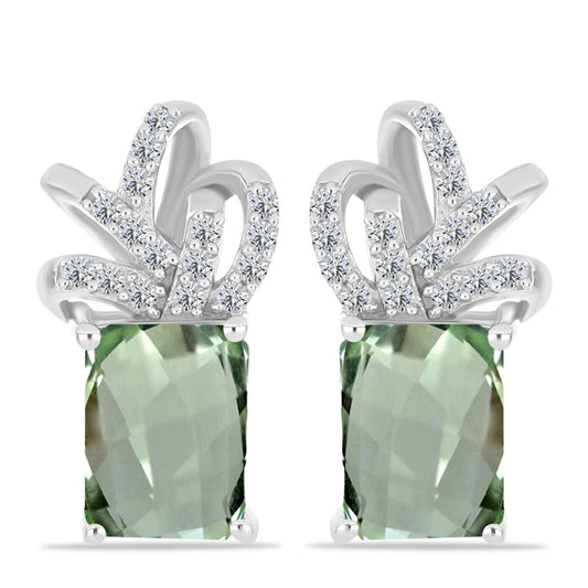 Cercei din Argint 925 ( 3.11 grame ) cu Ametist Verde și Topaz Alb 3.21 Carate