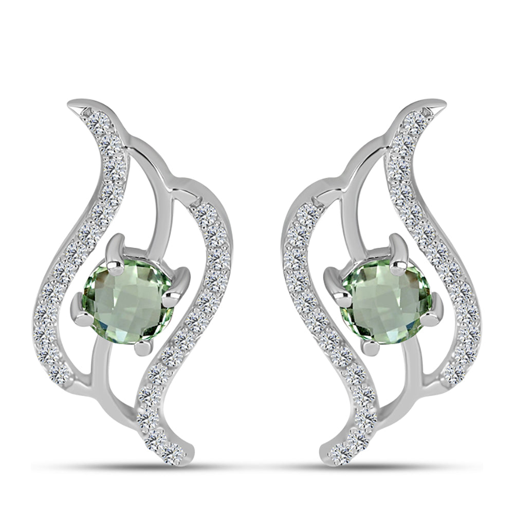 Cercei din Argint 925 ( 2.78 grame ) cu Ametist Verde și Topaz Alb 1.49 Carate