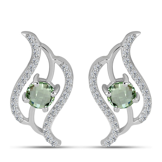 Cercei din Argint 925 ( 2.78 grame ) cu Ametist Verde și Topaz Alb 1.49 Carate