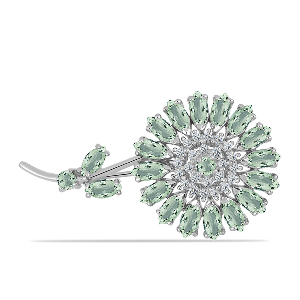 Broşă din Argint 925 ( 6.13 grame ) cu Ametist Verde și Topaz Alb 4.49 Carate 1 