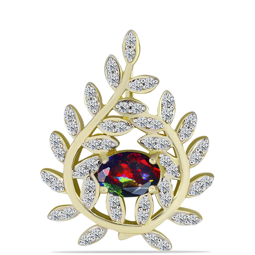Pandantiv din Argint 925 Placat cu Aur ( 3.22 grame ) cu Opal Etiopian Negru Lega Dembi și Topaz Alb 0.84 Carate 1 