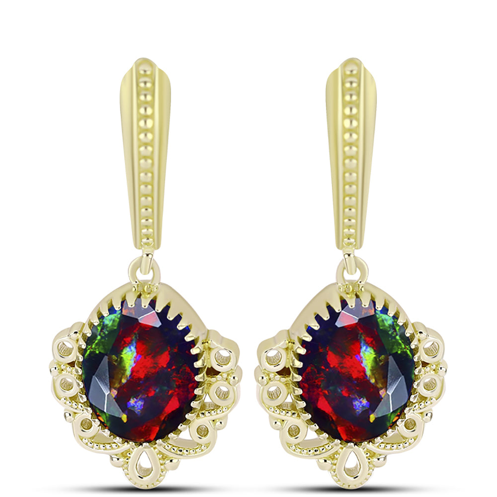 Cercei din Argint 925 Placat cu Aur ( 6.33 grame ) cu Opal Etiopian Negru Lega Dembi 2.9 Carate 1 