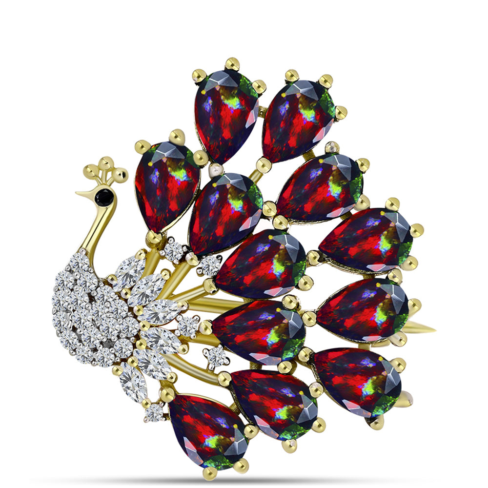 Broşă din Argint 925 Placat cu Aur ( 4.6 grame ) cu Opal Etiopian Negru Lega Dembi și Spinel Negru 3.54 Carate 1 