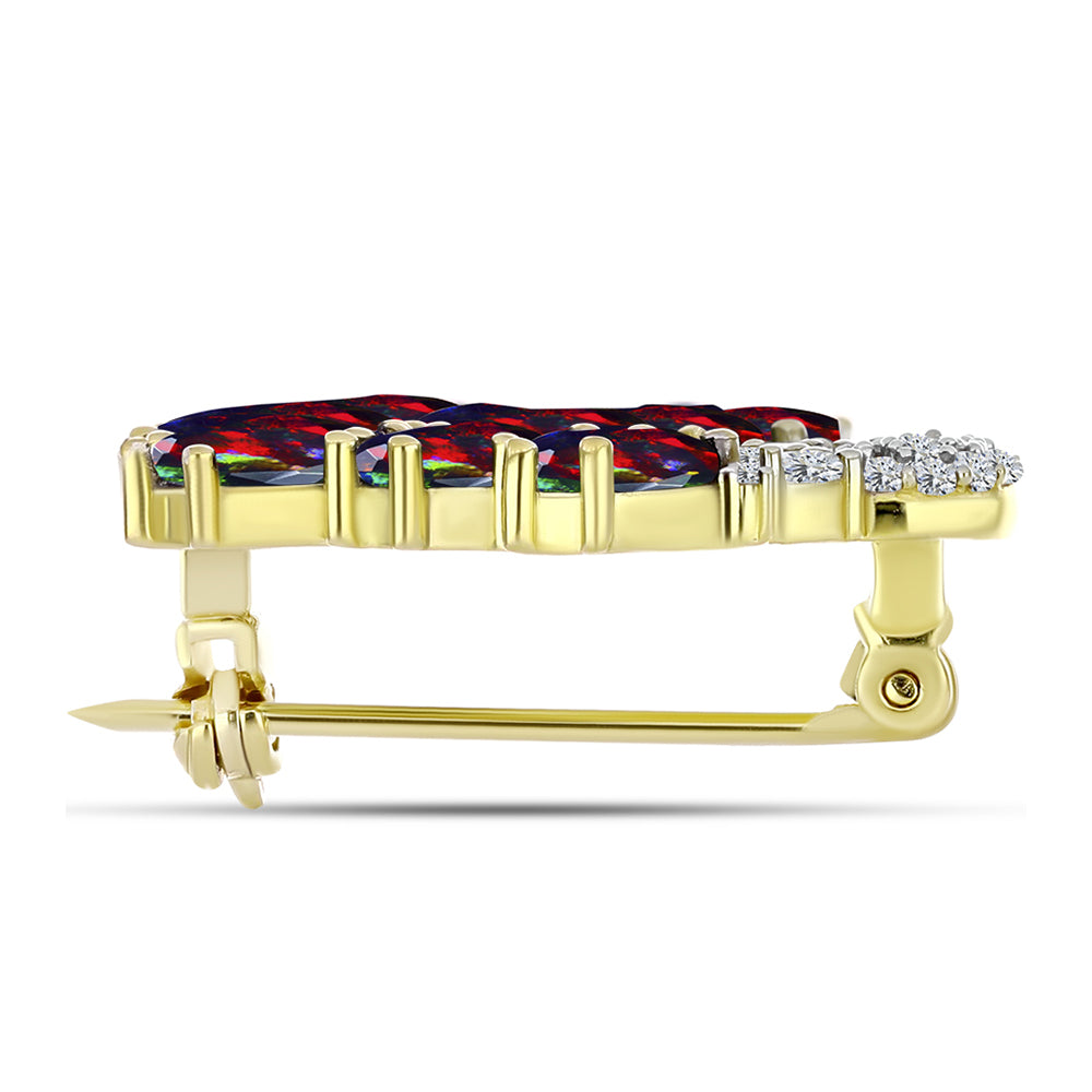 Broşă din Argint 925 Placat cu Aur ( 4.6 grame ) cu Opal Etiopian Negru Lega Dembi și Spinel Negru 3.54 Carate 2 