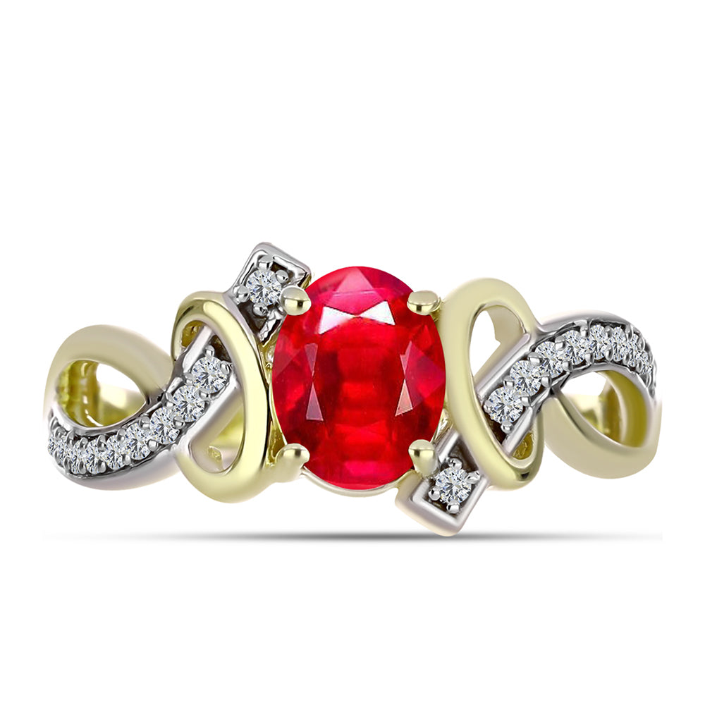 Inel din Argint 925 Placat cu Aur ( 2.95 grame ) cu Agat Roșu și Topaz Alb 1.28 Carate 1 