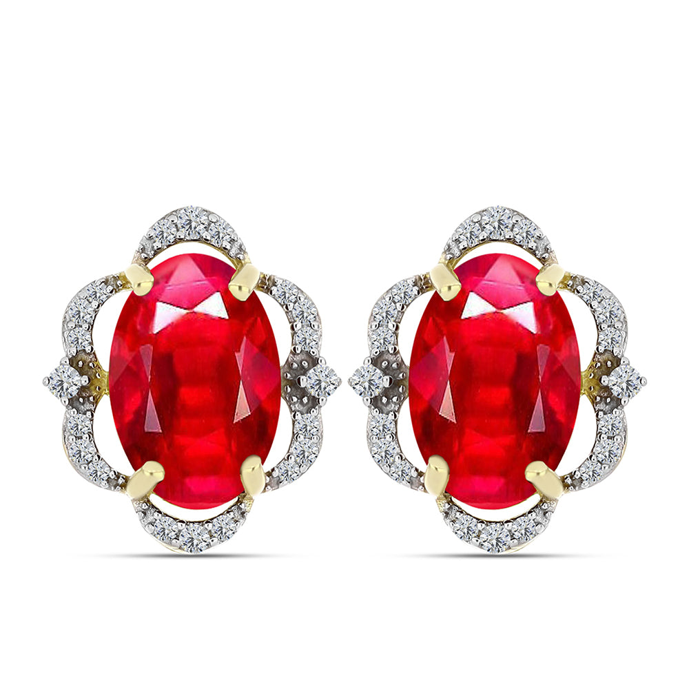 Cercei din Argint 925 Placat cu Aur ( 4.41 grame ) cu Agat Roșu și Topaz Alb 7.33 Carate 1 