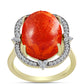 Inel din Argint 925 Placat cu Aur ( 3.66 grame ) cu Coral Roșu Burete și Topaz Alb 10.22 Carate
