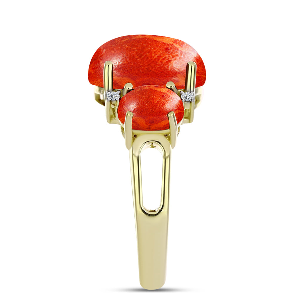 Inel din Argint 925 Placat cu Aur ( 3.13 grame ) cu Coral Roșu Burete și Topaz Alb 4.98 Carate 4 
