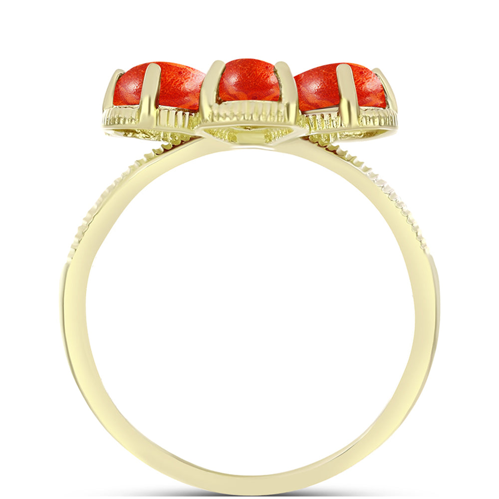 Inel din Argint 925 Placat cu Aur ( 3.85 grame ) cu Coral Roșu Burete și Topaz Alb 3.58 Carate 2 