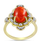Inel din Argint 925 Placat cu Aur ( 4.56 grame ) cu Coral Roșu Burete și Topaz Alb 3.27 Carate