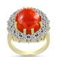 Inel din Argint 925 Placat cu Aur ( 5.92 grame ) cu Coral Roșu Burete și Zircon Alb 9.42 Carate